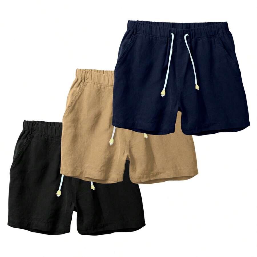 Set Of 3 Premium Linen Shorts For Men - Luxury Beachwear - 藏蓝色 - 查看 1