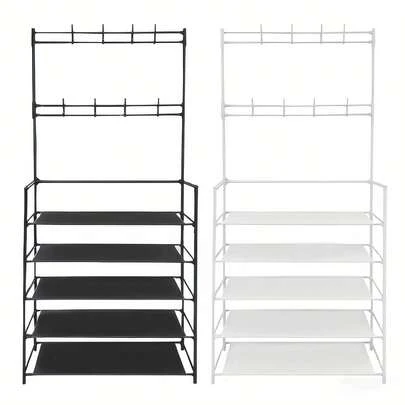 1pc Entryway Organizer Combo - Coat Rack, Shoe Rack, Shoe Storage Bench With Hooks, For Storing Shoes, Clothes, Jackets, Hats, Bags, Umbrellas, Home Accessories In Hallway