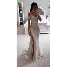 Women's Polyester Sexy Fine Flash Split Ball Dress Sequined Dress New Product,Conjuntos De Mujer Elegantes - 銀色 - 查看 3