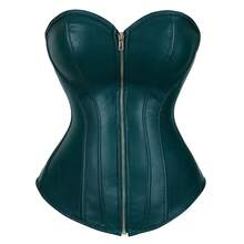 Jutrisujo Leather Corset For Women Bustier Top Plus Size Sexy Front Zipper Gothic Lingerie Vintage Medieval Halloween Costume - 2803-Xanh đậm - Xem 13