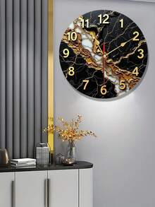 Relógio de Parede de Madeira com Textura de Mármore de Luxo - Design de Mármore Preto e Dourado Moderno, Redondo, Silencioso, Sem Tique-Taque, com Vidro, Ponteiros Dourados e Números Dourados, Mostrador Grande de 10/12 Polegadas para Decoração Doméstica, Quarto, Cozinha, Escritório - Fácil de Instalar, Textura de Mármore Preto e Dourado, Relógio Elegante Minimalista, Relógio de Parede Estiloso, Relógio de Parede de Tamanho Grande, Relógio de Parede Oversized, Relógio de Parede Retrô, Plano 2D - Multicolorido - Visão 7