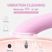 Facial Cleansing Brush, Rechargeable Silicone Face Scrubber With Heat Massage End, Vibrating Exfoliator Scrubber For Deep Cleaning, Waterproof Face Brush For Women And Men (Pink) - Pink - View 3