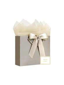4件套香槟银灰色礼品袋，包含1个礼品袋、1张薄纸、1个蝴蝶结和1张卡片，3种尺寸，配有丝带，适用于婚礼、生日、新生儿派对、感恩节、周年纪念日、情人节、各种庆祝活动。 - 彩色 - 查看 11