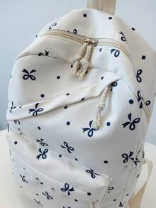 3pcs Fashionable Collegiate Bow Print Backpack Set, Including Backpack, Lunch Bag And Pencil Case, With Laptop Compartment, Adjustable Straps, Multi-Pocket Large Capacity Student Backpack Set, Suitable For Girls/Teens/College Students/Graduates For Daily Use/Vacation/Travel/Back To School - Multicolor - View 12