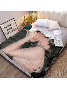 1pc Customizable Photo Print Flannel Blanket - Personalized Wool Blanket With Printed Design, Machine Washable, Soft All-Season Bedspread, Suitable For Couples, Anniversary, Wedding, Valentine's Day Gift, Modern Home Decor, Personalized Throw, Best For Christmas, Simple, Custom, Personalized, Unique, Ideal Gifts For Him, For Anniversaries, For Valentine's Day, For Graduation, For Father's Day, For Weddings, For Housewarming, Sofa, Bed, Car, Tea Room, Bedroom, Bathroom, Living Room, Dining Room - 彩色 - 查看 14