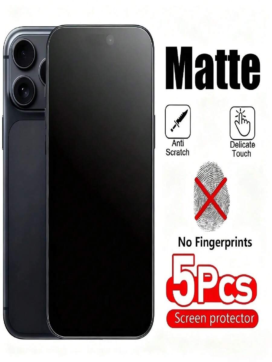 5片装磨砂哑光屏幕保护膜，兼容 17 Pro Max/17 Air/17/16 Pro/16/15 Pro Max/15/14/14 Plus/13/13 Mini/12/12 Mini/XS Max/XR/X/XS，全覆盖，防指纹，防刮花，防油污，触感顺滑 - 無色 - 查看 1