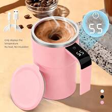 1个带温度显示自动搅拌的磁吸式咖啡杯，带温度显示，旅行杯，适用于牛奶、巧克力、摩卡、咖啡、蛋白粉等饮品的混合，情侣杯 - 彩色 - 查看 13