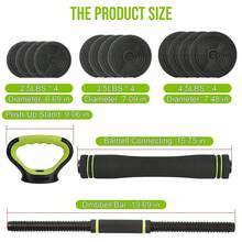 Juego de mancuernas ajustables, juego de pesas libres de 44/66/88 lb con conector, 4 en 1 intercambiables a barra, pesa rusa y soporte para flexiones. - Negro y verde - Ver 3