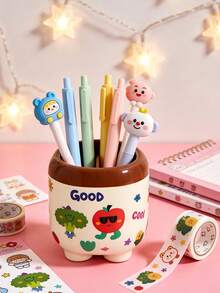 1个可爱卡通铅笔盒（附赠DIY贴纸），美观多隔层塑料笔盒，适合女孩、学生、办公桌使用 - 彩色 - 查看 7