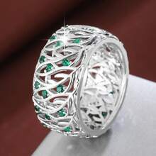 1pc Countryside Leaf Hollow Design Cubic Zirconia Inlaid Women Wide Band Ring - Multicolor - View 32