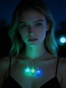 1 件夜光镂空莲花吊坠项链，适合万圣节和派对 - 夜光蓮花項鍊 - 查看 2