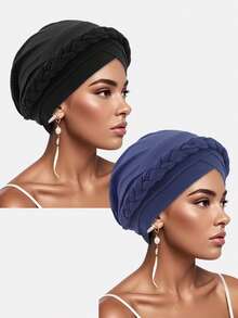 2pcs Women Twist Head Wrap Scarf Turban Hat, Suitable For Spring, Autumn And Winter