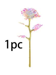 6pcs Artificial Rose Flowers, Valentine's Day Gift, Gift For Mom, Girlfriend, Sister, Wife, Grandma, Galaxy Rose Glass Flower, Preserved Rose, PVC Material With Stem Fake Flowers, Colorful Plastic Simulation Flowers - Color White - View 9