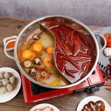 Stainless Steel Double Layer Grid Design Covered Double Flavor Hot Pot With Strainer, Thickened And Deepened Design, Odorless, Heat Resistant, Non-Stick And Rustproof, Suitable For Christmas, New Year, And Family Gatherings - Nồi áp suất 30cm có nắp và nồi chia ngăn + muỗng có lỗ - Xem 10