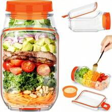 1 Hũ đựng salad - Loại mở nắp bên hông tiện dụng, thiết kế chống rò rỉ, có nắp đậy, cốc đựng thực phẩm trong suốt, kèm theo hộp đựng nước sốt 2,5 oz, thiết kế mở nắp bên hông dễ dàng lấy ra, đường kính lớn, sạch sẽ và không có góc chết, ngay cả người ngồi gù lưng cũng dễ dàng sử dụng, hoàn hảo cho văn phòng, trường học, du lịch, tiệc tùng, dùng làm hộp đựng salad, hộp cơm trưa, bát salad, bát salad có nắp, hũ Mason. - Nhiều màu - Xem 2