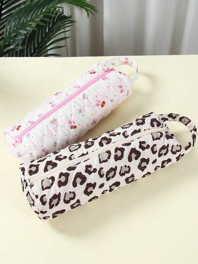 1Pc Women Hair Tool Organizer Bag With Zipper Closure Design,Portable Makeup Bag,Travel Large Capacity Portable Protective Case,Hair Dryer Storage Bag Including Cherry Bow,Leopard Print Style,Hair Tool Travel Bag,Cosmetics Storage Bag,Ideal For Home & Travel,Gym, Salon, Home,Travel Hair Accessory,Bridal Shower Favors,Ideal Gifts For Women,Perfect For Home Daily Use