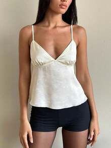 Women's V Neck Floral Print Camisole Vintage Spaghetti Strap Satin Lace Tank Tops Y2k Open Back Sleeveless Shirt Vest Loose Fit Going Out Crop Top Summer Vacation Outfits Valentine's Day Clothes Rave Outfits Concert Outfits - 白色 - 查看 1