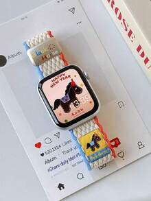 1pc Limited Edition Black Horse Woven Magnetic Band, Compatible With Apple Watch - Multicolor - View 3