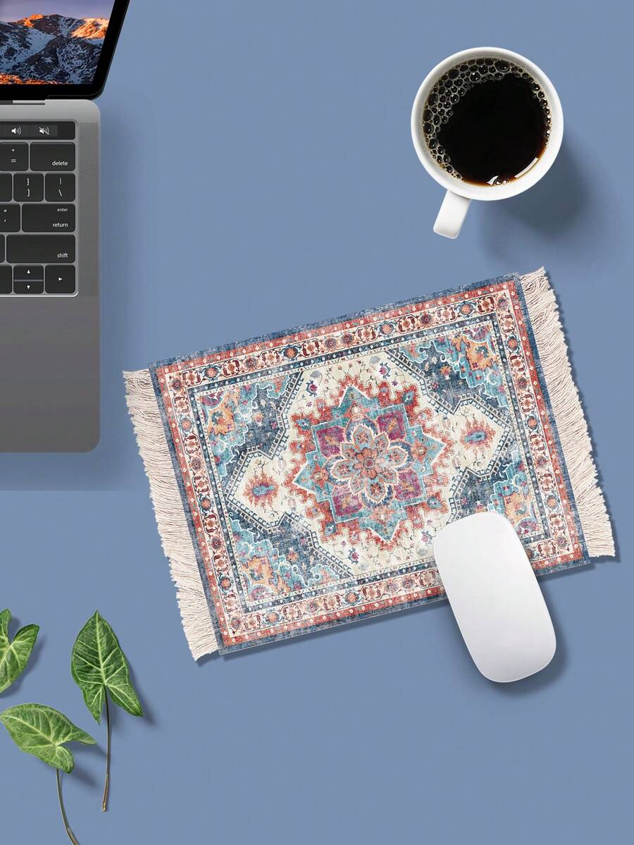 Tấm lót chuột kiểu Bohemian có tua rua, đế lót ly nghệ thuật kiểu Ba Tư có tua rua dùng cho tách trà, tách cà phê, ly nước, thảm lót bàn máy tính, đế cao su chống trượt, chịu nhiệt. - Hình chữ nhật - Xem 1