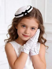 2 Pcs Girls' White Satin Gloves & Pillbox Hat Set With Bowknot, Elegant Tea Party/Wedding/Communion Accessories - Hats and Gloves - View 4