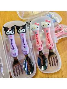 SANRIO Bộ thìa dĩa  đen dễ thương của  (2 chiếc/hộp), hình chú chó tai to hoạt hình dễ thương, thích hợp làm quà tặng sinh nhật, quà tốt nghiệp, dùng trong nhà hàng, nhà bếp, phụ kiện du lịch, v.v. (Không có bao bì carton) - Nhiều màu - Xem 7