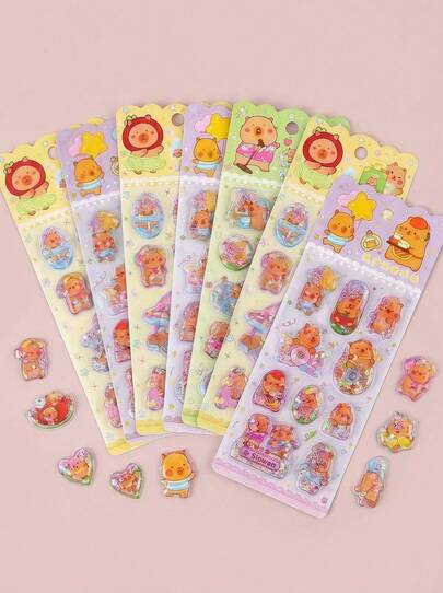 POKOJA LAND 3张3D闪亮水鼠贴纸，3D神话水鼠闪光梦幻可爱日式透明浮雕创意手账贴纸，钻石宝石水晶儿童装饰贴纸，圣诞节/感恩节假日生日儿童礼物