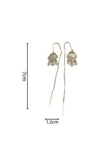 1对精致猫眼流苏耳环，百搭优雅长款耳环，中国风时尚配饰 - 金色 - 查看 5