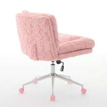 Office Chair With A Wide Seat (67 Cm), In Faux Rabbit Leather With A Metal Base, Adjustable And Swivel, Ideal For A Home Office Or Dressing Table (Pink), DE1875PK - Pink - View 8