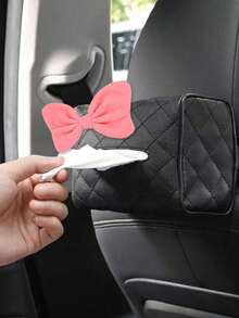 Pu Leather Car Tissue Storage Box, Pink Girl Bow Design, Princess Style Velvet Fabric Big Bow, Can Be Installed On The Car Sun Visor, Seat Back, Car Interior Accessories Multifunctional Storage Box, Can Also Be Used In Bedrooms, Living Rooms, Toilets, Bathrooms, Offices And Other Places, Convenient Storage, Multifunctional Tissue Storage Box, Soft Leather, Diamond-Shaped Tissue Box, Used For Tissue Rolls, Can Be Used As A Mother'S Day Gift - Multicolor - View 7