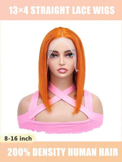 [16" ingefäraorange bobperuk] Elegant kort bobperuk med spets framtill för kvinnor - 13x4 transparent peruk med spets framtill 200 % densitet, kort rak bobperuk med äkta hår, förplockad peruk för cosplay och dagligt bruk Eleganta raka korta bobperuker #350 peruker Nybörjarperuker med äkta hår för kvinnor Lättanvänd peruk Förplockad Förklippt Elegant frisyr för vardag och speciella tillfällen för kvinnor Hår 8-16 tum ingefäraorange rak kort bobperuk