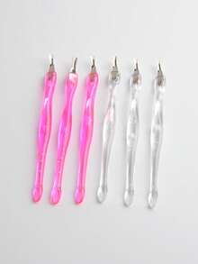 6pcs Plastic Dual-Ended Dead Skin Remover, V-Shaped Cuticle Pusher, Pink & Transparent, Suitable For Home And Nail Salon Cleaning And Care Tool,Nail Supplies,Nail Tools,Nail Art Tools,Back To School,Nails,Nail Tools For Press On Nails,Manicure Pedicure Tools - Multicolor - View 6