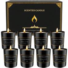 8 Pack Scented Candles Set For Men&Women, Aromatherapy Soy Candles For Home Scented, Holiday Candles Black Mens Candle Gift Set For Christmas, Birthday, Anniversary - A - 查看 1