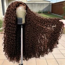 Uveous 13x4 Kinky Curly Lace Front Wigs Human Hair Pre Plucked 200% Density Chocolate Brown Wig For Women HD Transparent Lace Frontal Wigs Human Hair 20 Inch - S4 - 查看 1