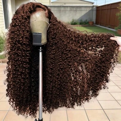 Uveous 13x4 Kinky Curly Lace Front Wigs Human Hair Pre Plucked 200% Density Chocolate Brown Wig For Women HD Transparent Lace Frontal Wigs Human Hair 20 Inch