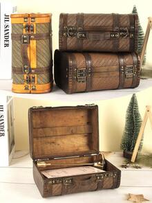 1个复古小木盒，便携式仿古风格手持收纳盒，珠宝首饰收纳盒，展示盒 - 彩色 - 查看 2