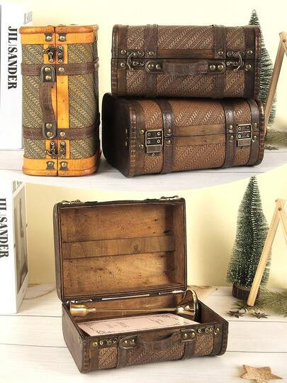 1 st liten vintage trälåda, bärbar handhållen förvaringslåda i antik stil, smyckes- och prydnadsförvaringslåda, vitrinskåp