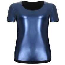 Men's Black Shapewear PU Blue Coated Compression Chest Vest, Abdominal Slimming Waist Sauna Exercise Short Sleeve Tank Top - Black - View 8