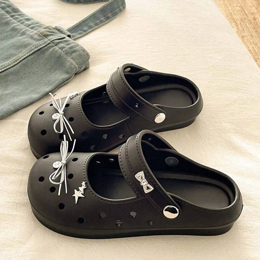 Women's New Versatile Fashion INS Indoor Home Slippers, Comfortable Outdoor Commute Cute Slip-On Sandals - Black - View 1