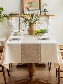 1件提花防水桌布，涤纶面料，长方形或正方形可选，适用于客厅、餐厅、派对、家居装饰、房间装饰、桌面装饰及节日礼品，多种尺寸可选，可机洗 - 米色 - 查看 2