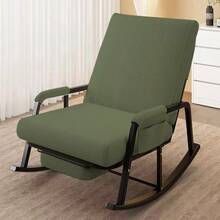 Mezclilla, Silla de mecedora, Silla de mecedora con reposapiés retráctil, Silla de mecedora de terciopelo cómoda para nursery, sala de estar, balcón, terraza. - Beis - Ver 5