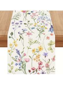 1件亚麻水彩花卉春季桌旗，适用于家居厨房餐厅春夏复活节装饰，多种尺寸可选。 - 藍色 - 查看 6