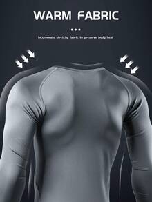 1pc Men's Compression Long Sleeve Fitness Top, Tight Core Workout Base Layer Spring - Grey - View 5