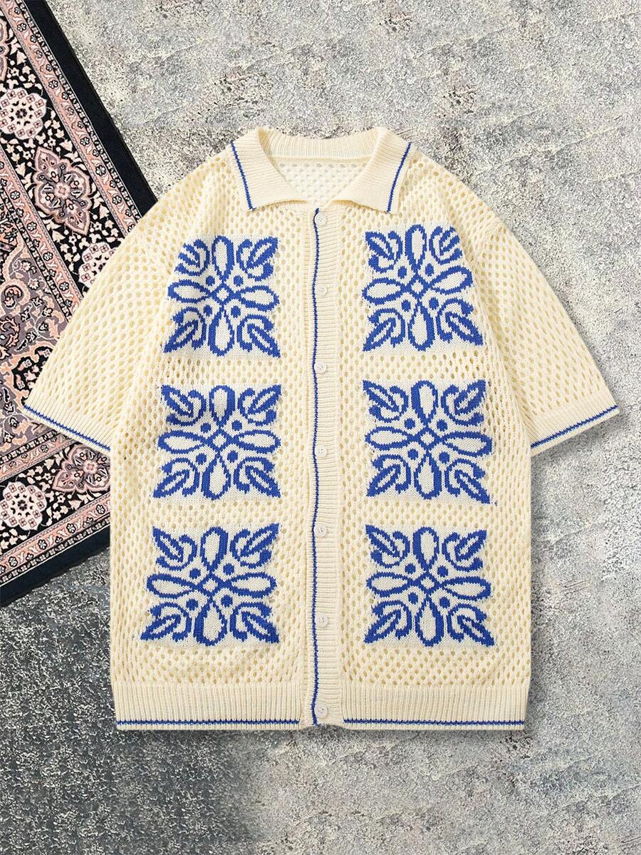 Casual Loose Breathable Knit Polo Shirt, Unisex Street Style, Suitable For Spring And Summer - Apricot - View 1