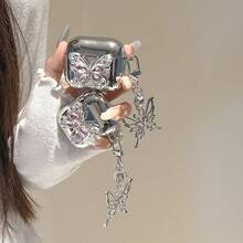 Crystal Butterfly Design Protective Case Compatible With Apple Bluetooth Earphones, Anti-Scratch And Shock-Proof Cover Compatible With Apple Bluetooth Wave Earphone Case - Silver - View 8