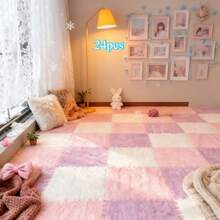 24 Piece Plush Carpet Set, An Ultra Soft High Plush Anti Slip Soundproof Carpet Used For Home Decoration. Very Suitable As Bedroom Carpet, Living Room Carpet, Apartment Carpet, Doormat, Stair Treads, And Washable Pet Mat. Easy To Cut. - 24 miếng - Xem 13