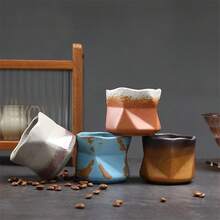 1 Stück Runzelige konzentrierte Kaffeetasse, Keramik Latte Becher, Vintage Haushalt Teetasse, im Brennofen glasierte Teetasse - Verschiedenfarbig - Übersicht 7