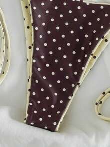 夏季豹纹细肩带系带比基尼套装，适合海滩度假 - 咖色點 - 查看 6