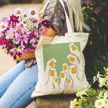 Graphic Print Canvas Tote Bag, Large Capacity Reusable Shoulder Bag - Aesthetic Art Illustration, Casual Shopping Bag, Daily Commute Handbag, School Book Carrying Pouch, Sturdy Cotton Fabric, Grocery Holder, Fashion Accessories For Women Girls,Canvas Bag,Shoulder Bag,Handbag,Aesthetic,Graphic Print,Meme,Funny,Library Bag,Laptop Holder,Lightweight,Foldable,Washable,College Essentials,Best Friend Gift. - 白色 - 查看 6