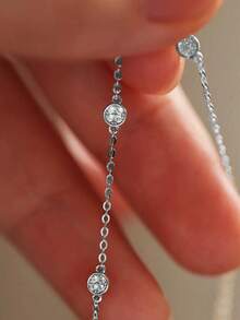 1pc S925 Sterling Silver Minimalist Triple Cubic Zirconia Disc Bracelet, Elegant & Versatile Accessory, Delicate Gift - Round - View 11