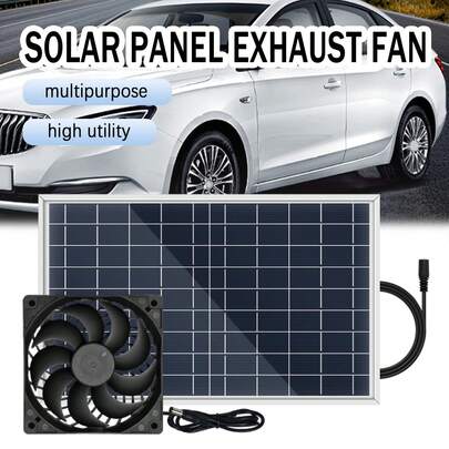ZGZXSEXHZ 1pc 10W Portable Solar Panel With Fan Kit, Suitable For RV Travel, Self-Driving Tour, Outdoor Camping, Yard/Balcony Cooling, Pet House Ventilation, Tent Ventilation, Picnic & BBQ Cooling, Hiking & Fishing Rest, Farm Greenhouse Cooling, Power Bank Charging, Emergency Backup Power, Lightweight & Portable, Enjoy Cool Breeze And Clean Energy Anytime Anywhere